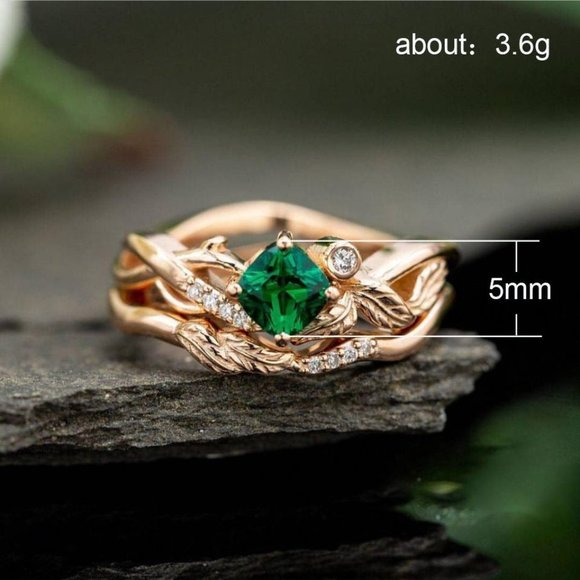 💞Emerald Green Stone Ring Rose Gold Plated Anelli Ring, GPMB1499 - Picture 3 of 6